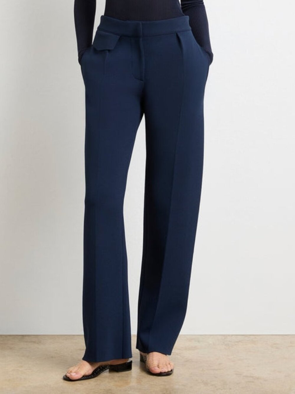 1895$ Brandon Maxwell Cecily Tailored Knit Straight-Leg Trousers Size L Navy